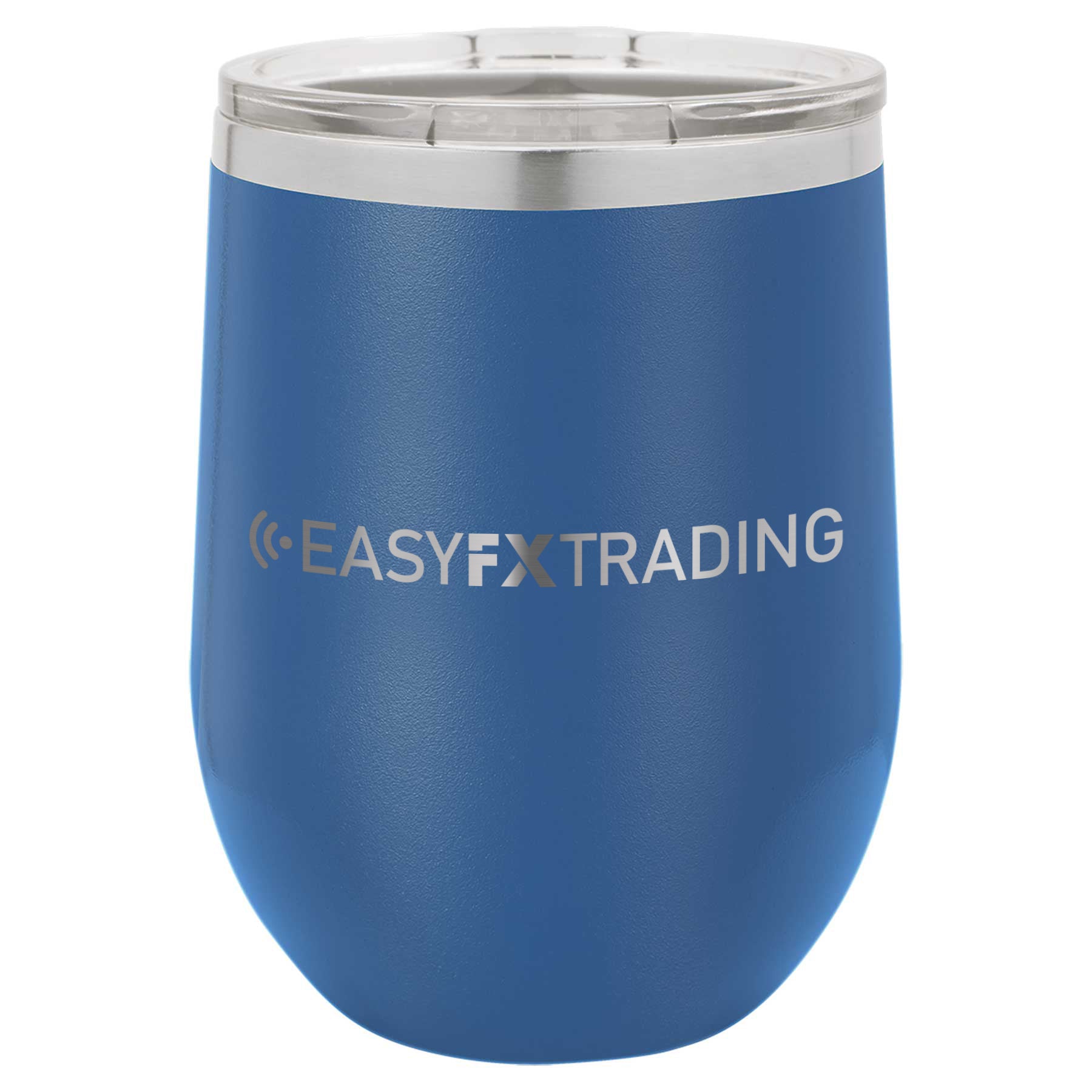 Logo-Long-Stainless on Royal Blue Stemless Wine Cup