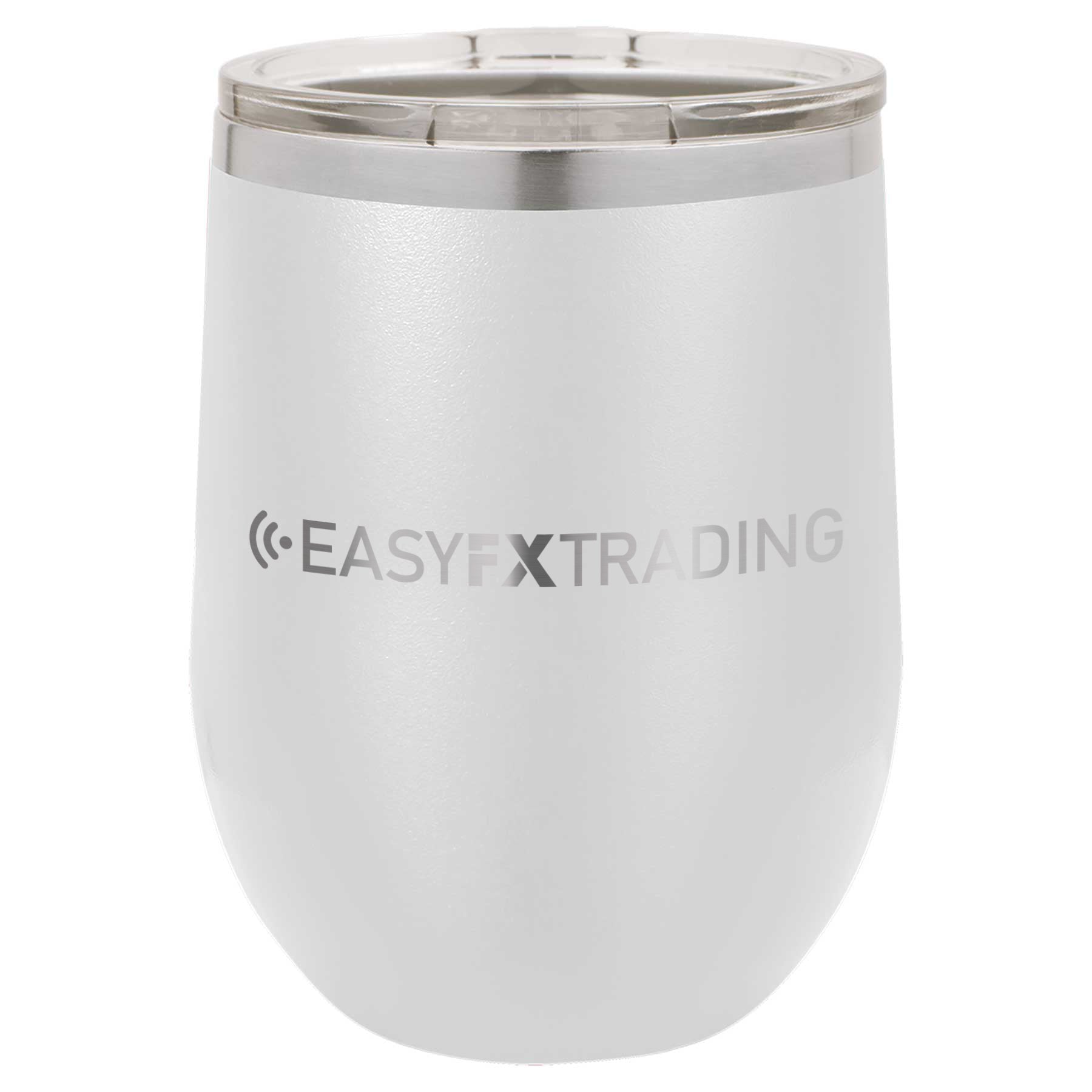 Logo-Long-Stainless on White Stemless Wine Cup