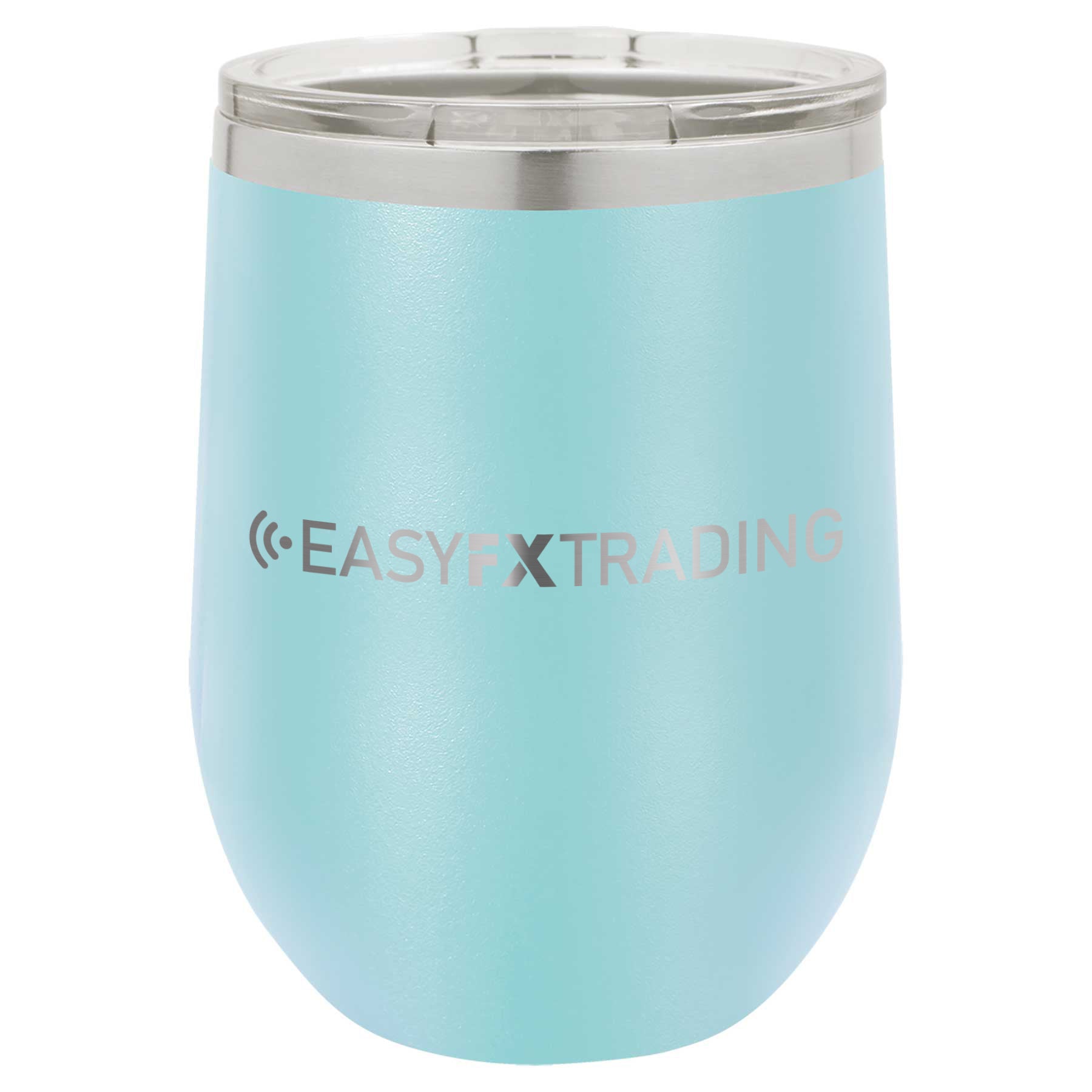 Logo-Long-Stainless on Light Blue Stemless Wine Cup