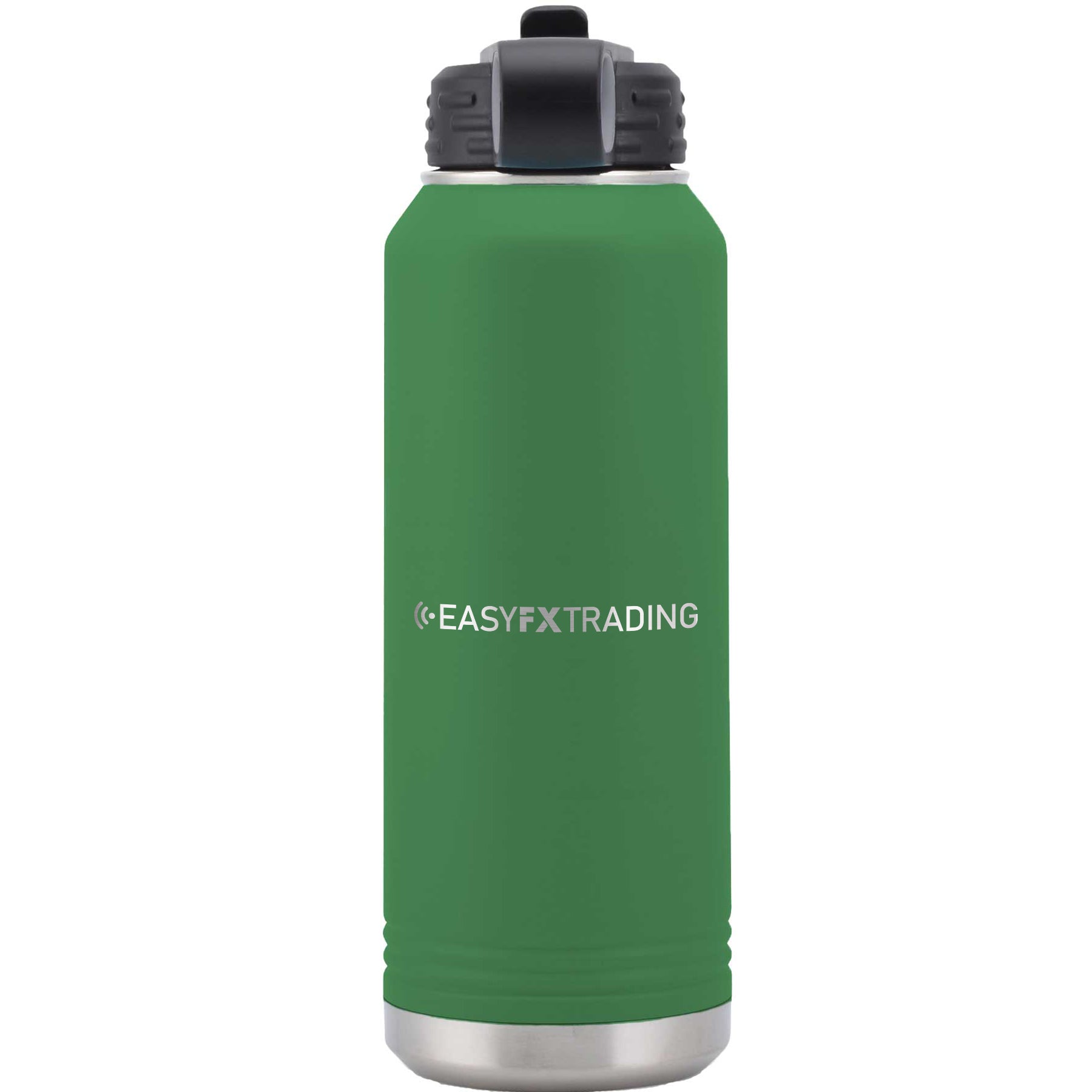 Logo-Long-Stainless on Green Water Bottle