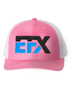 Logo-Short-Black & Blue on White & Pink Hat