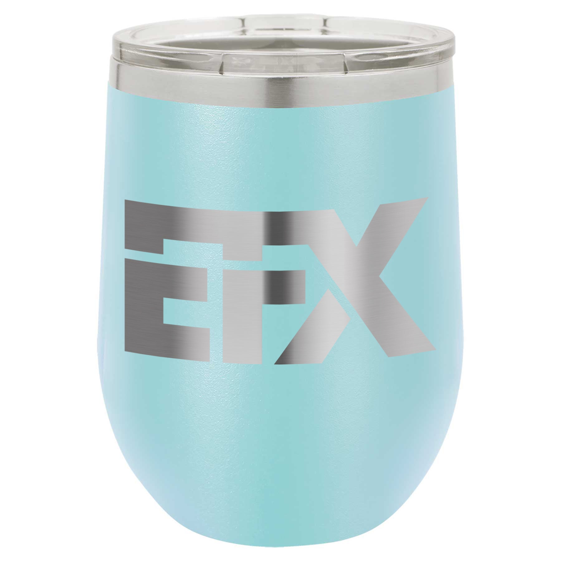 Logo-Short-Stainless on Light Blue Stemless Wine Cup