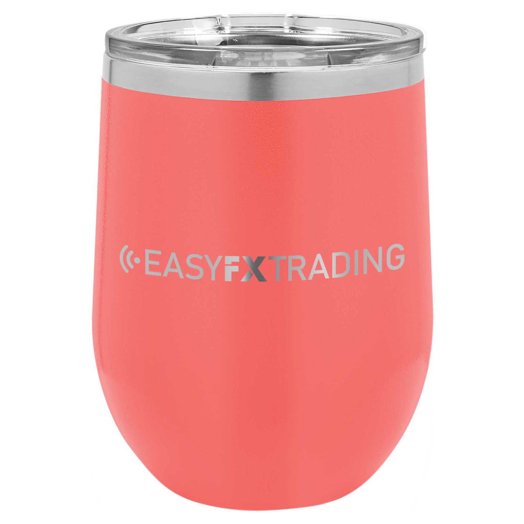 Logo-Long-Stainless on Coral Stemless Wine Cup